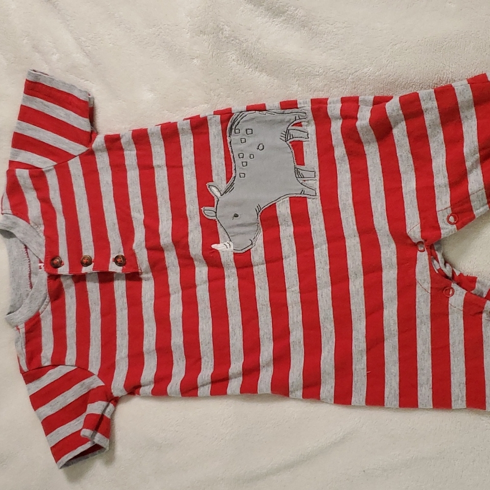 Child of Mine by Carter's Gray/Red Striped pant romper 24 Mo